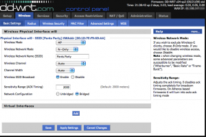 SSDDWRTb2 Wireless Settings--Router Connected to Modem