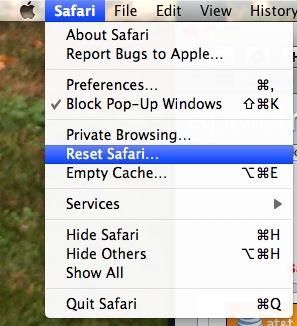 Click Reset in Safari Menu Click Reset in Safari Menu