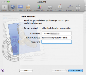 acctNameMail Add Account Screen